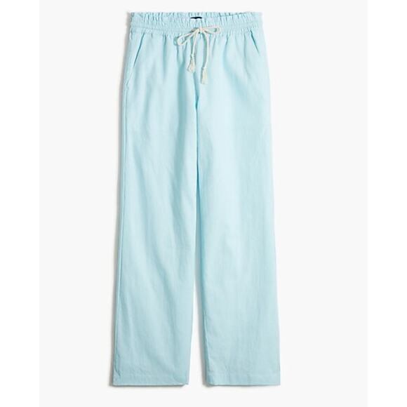 J. Crew Linen Cotton Blend Wide Leg Paperbag Pants Soft Aqua Blue BG359 Size M - Picture 2 of 11